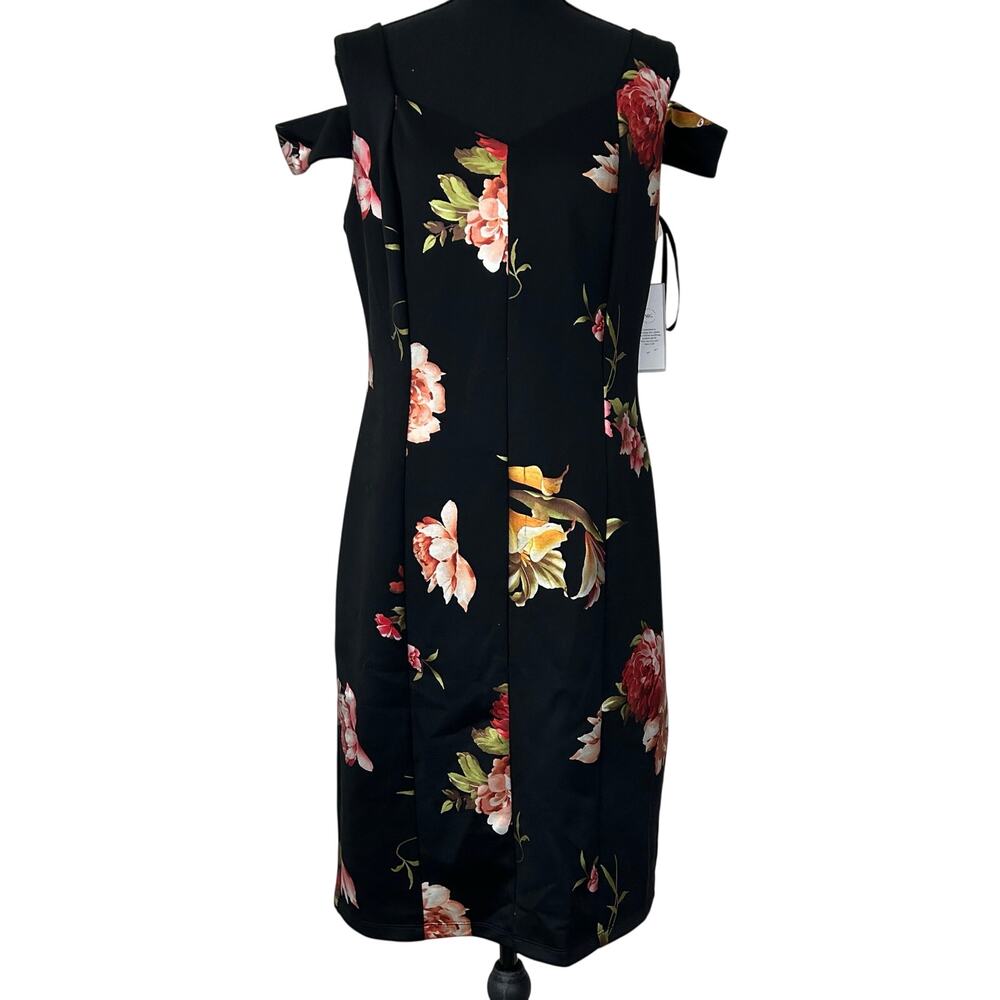 New Madison Gray cold shoulder floral sheath cocktail dress party colorful M